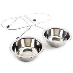 Duqi Dog Bowl En Acier Inoxydable Pet Dog Cat Double Bowls Iron Stand Nourriture Eau Vaisselle Feeder Pet Supplies -nourriture pour chien boutique 179357830 max