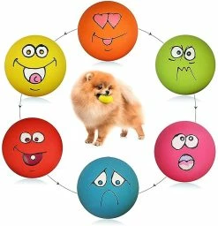Wonderful Smile Face Dog Squeaky Toys Soft Latex Squeak Balls Pour Chiot Petit Moyen Chiens De Compagnie 6 Pcs / Set