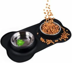 Yuzee Dog Bowl Ensemble De Bol Double Antidérapant En Acier Inoxydable, Avec Tampon En Silicone Anti-déversement, Bol D’eau Détachable Pour Animaux De Compagnie, Utilisé Pour Les Petites Et Moyennes Tailles