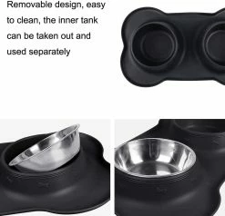 Yuzee Dog Bowl Ensemble De Bol Double Antidérapant En Acier Inoxydable, Avec Tampon En Silicone Anti-déversement, Bol D’eau Détachable Pour Animaux De Compagnie, Utilisé Pour Les Petites Et Moyennes Tailles -nourriture pour chien boutique 195318364 max