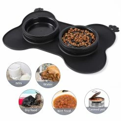 Unbranded Amovible Double Bowl Dog Bowl En Acier Inoxydable Bol Dog Food Bowl Placemat -nourriture pour chien boutique 241186781 max