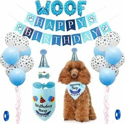 Ssdlv Dog Birthday Party Supplies Dog Birthday Bandana Hat Set Party Accessories (bleu)