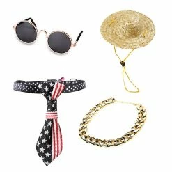 Unbranded 4 Pcs Pet Dog Cat Cool Costume Mode Été Lunettes De Soleil Collier Chaîne Chapeau De Paille