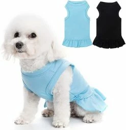 Yskaze 2 Pack Blank Dog Shirt Skirt - Vêtements Mignons Doux Respirants Pour Animaux De Compagnie, Robe Sans Manches Pour Filles, T-shirts Pour Chiens Vêtements, Tenues Pour Chiens, Chemise De Chien Unie Pour Pu