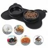 Unbranded Double Dog Food Bowl With No-spill Non Skid Silicone Mat Eco-friendly Non-toxic