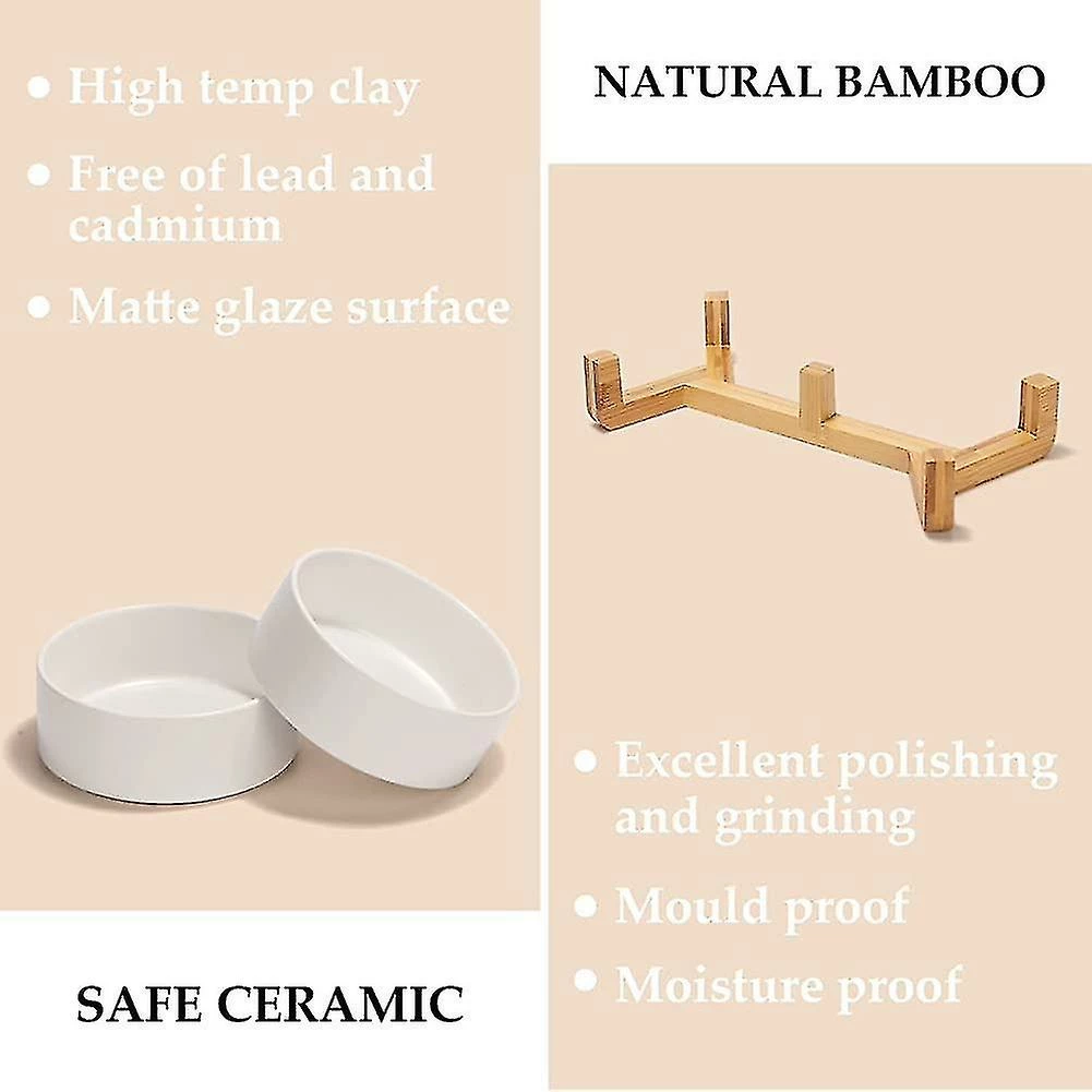 Unbranded Dog Bowl Ceramic Double Dog Food Bowl Avec Support En Bambou Pour Chats Et Chiens (850ml, Gris) E 3 Unbranded Dog Bowl Ceramic Double Dog Food Bowl Avec Support En Bambou Pour Chats Et Chiens (850ml, Gris) E – Image 3