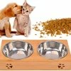 Zadian Double Cat Bowl En Acier Inoxydable Bamboo Cat Bowl Cat Bowl Dog And Cat Bowl (l)