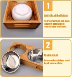 Zadian Double Cat Bowl En Acier Inoxydable Bamboo Cat Bowl Cat Bowl Dog And Cat Bowl (l) -nourriture pour chien boutique 353761032 max