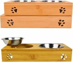 Zadian Double Cat Bowl En Acier Inoxydable Bamboo Cat Bowl Cat Bowl Dog And Cat Bowl (l) -nourriture pour chien boutique 353761055 max