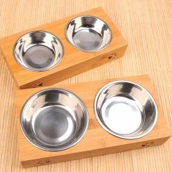 Zadian Double Cat Bowl En Acier Inoxydable Bamboo Cat Bowl Cat Bowl Dog And Cat Bowl (l) -nourriture pour chien boutique 353761076 max