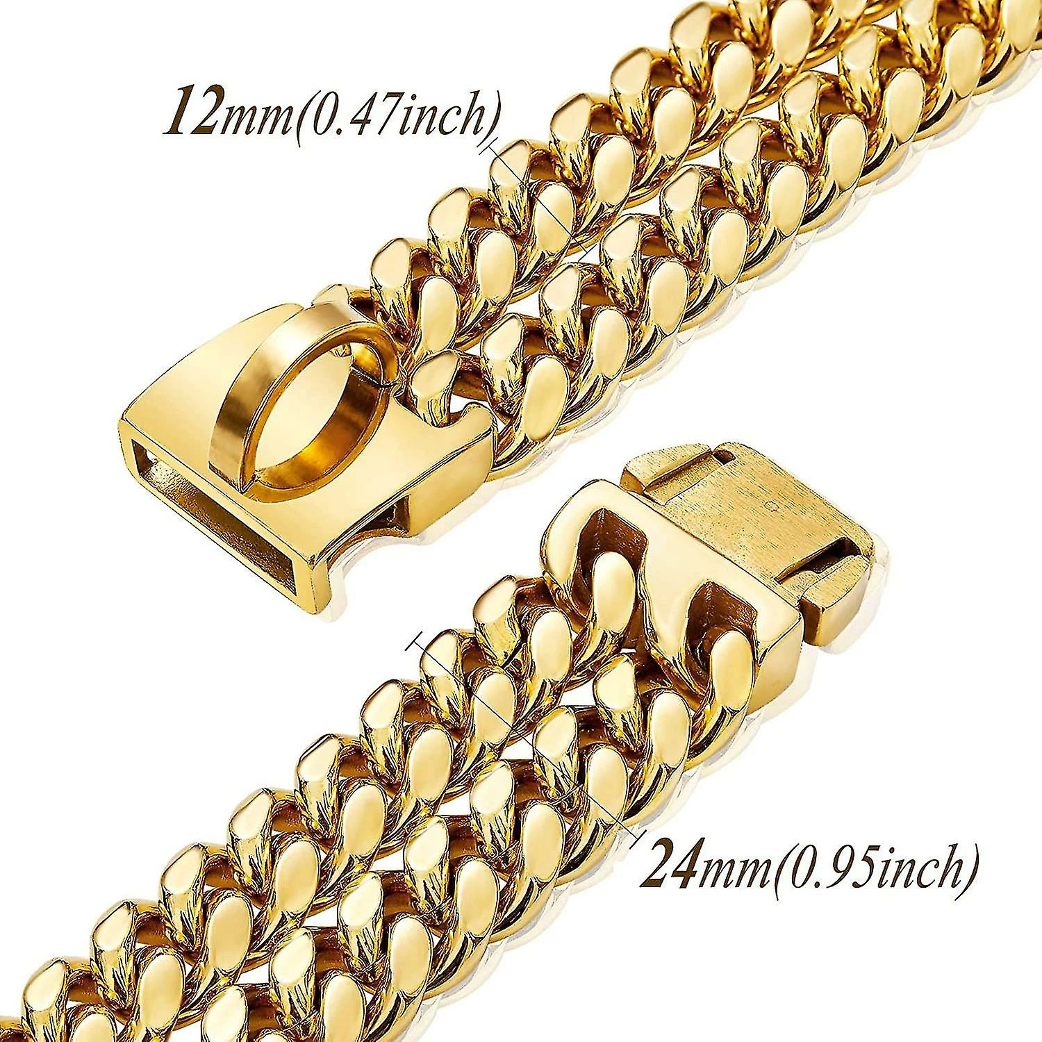 Mslam Charme Plaqué Or 18k 24mm De Large Heavy Duty Strong Cuban Chain Link Dog Collar Avec Boucle En Acier, Collier De Dressage Pour Chien En Métal En Acier Inoxydable Fort 18in 2 Mslam Charme Plaqué Or 18k 24mm De Large Heavy Duty Strong Cuban Chain Link Dog Collar Avec Boucle En Acier, Collier De Dressage Pour Chien En Métal En Acier Inoxydable Fort 18in – Image 2