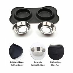 Wekity Pet Dog Bowls 2 Bol Pour Chien En Acier Inoxydable Sans Déversement Tapis En Silicone Antidérapant + Pet Food Scoop Water And Food Feeder Bowls Pour L’alimentation Des Petits Moyens -nourriture pour chien boutique 402587796 max
