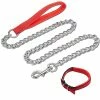 Ksalfye Chain Link Dog Leash Anti Chew Strong Anti Dog Leash Confortable Poignée Rembourrée Souple Pour Chiens De Taille Moyenne