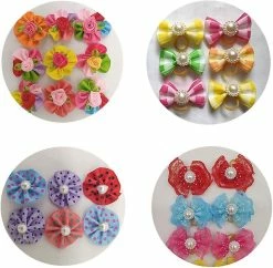 Wonderful Fong 50pcs / Pack Dog Hair Bows Paires Strass Perles Fleurs Topknot Mix Styles Dog Bows Pet -nourriture pour chien boutique 447481125 max