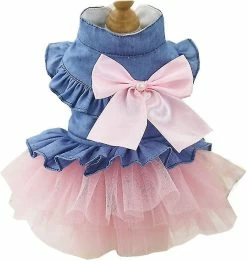 Ssxjv Puppy Dog Pet Clothes, Pet Dog Bow Denim Dress Tutu Jupe Vêtements D’été Pour Petit Chien Chat Cadeau