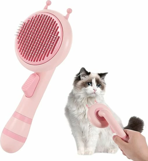 Yuzee Dog And Cat Brush, Self-cleaning Pet Brush, Long And Short Bristle, Chinchilla Grooming Brush With Ergonomic Handle And One Button Design - Pink -nourriture pour chien boutique 490174294 max
