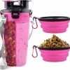 Yuzee Dog Water Bottle With 2 Collapsible Bowls Portable 2-in-1 Water Bottle And Food For Dog And Cat, (pink)