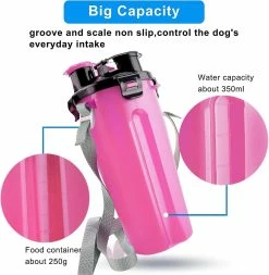Yuzee Dog Water Bottle With 2 Collapsible Bowls Portable 2-in-1 Water Bottle And Food For Dog And Cat, (pink) -nourriture pour chien boutique 490175016 max