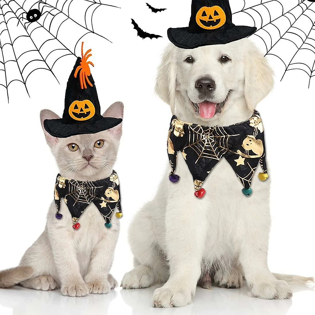 Unbranded Pet Halloween Costumes, 2 Piece Dog Cat Bandana Neck With Bells Wizard Hat Adjustable Pet Cosplay Halloween Party Pet Costume 2 Unbranded Pet Halloween Costumes, 2 Piece Dog Cat Bandana Neck With Bells Wizard Hat Adjustable Pet Cosplay Halloween Party Pet Costume â Image 2