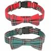 Knpht Christmas Dog Collar With Bow, Adjustable Christmas Plaid Dog Collars With Remov