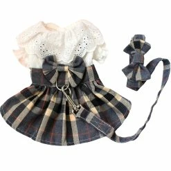 Giveuphesit Robe De Chien Avec Laisse De Chien, Robes De Chien Pour Petits Chiens Puppy Cat Dress Summer Dog Bowknot Skirts Cowboy Dentelle à Carreaux