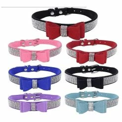 Aowear Strass Bowknot Pet Dog Collier Réglable Sparkly Crystal Studded Velvet -nourriture pour chien boutique 510015223 max 2
