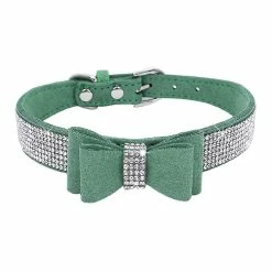 Aowear Strass Bowknot Pet Dog Collier Réglable Sparkly Crystal Studded Velvet