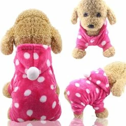 Rion Doux Chaud Pet Dog Vêtements Pour Chiens Jumpsuits Polaire Manteau Chien Veste Pyjama Chihuahua Vêtements Pour Chiens Tenue Animaux Vêtements Rose Dot