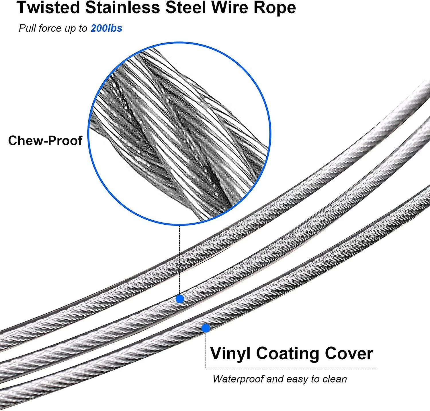 DEWENWILS Dww-dog Chew Leash Avec Poignée Rembourrée, Câble Métallique Pour Petits, Moyens Et Grands Chiens (bleu) 2 DEWENWILS Dww-dog Chew Leash Avec Poignée Rembourrée, Câble Métallique Pour Petits, Moyens Et Grands Chiens (bleu) – Image 2