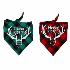 Keepsmile 2 Pack Christmas Dog Bandanas - Triangle Joyeux Noël Impression Plaid Pet Scarf Bibs Kerchief