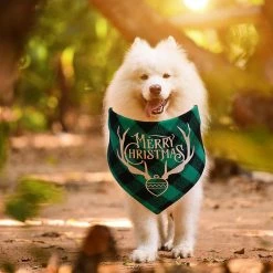 Keepsmile 2 Pack Christmas Dog Bandanas - Triangle Joyeux Noël Impression Plaid Pet Scarf Bibs Kerchief -nourriture pour chien boutique 548018967 max