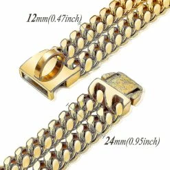 Unbranded Charme Plaqué Or 18k 24mm De Large Heavy Duty Strong Cuban Chain Link Dog Collar Avec Boucle En Acier, Collier De Dressage Pour Chien En Métal En Acier Inoxydable Fort 18in -nourriture pour chien boutique 549885942 max