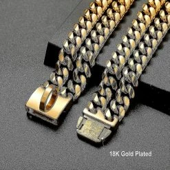 Unbranded Charme Plaqué Or 18k 24mm De Large Heavy Duty Strong Cuban Chain Link Dog Collar Avec Boucle En Acier, Collier De Dressage Pour Chien En Métal En Acier Inoxydable Fort 18in -nourriture pour chien boutique 549886020 max