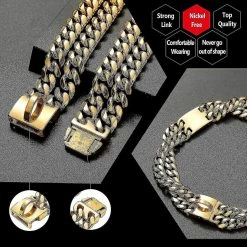 Unbranded Charme Plaqué Or 18k 24mm De Large Heavy Duty Strong Cuban Chain Link Dog Collar Avec Boucle En Acier, Collier De Dressage Pour Chien En Métal En Acier Inoxydable Fort 18in -nourriture pour chien boutique 549886151 max