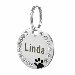 Unbranded 25mm Métal Vierge Dog Tag Patte Strass Pet Cat Nom Gravé Porte-clés Chain Jikaix