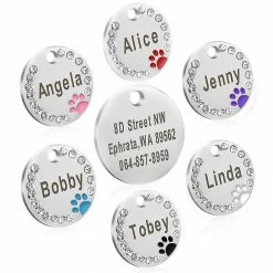 Unbranded 25mm Métal Vierge Dog Tag Patte Strass Pet Cat Nom Gravé Porte-clés Chain Jikaix -nourriture pour chien boutique 552547606 max