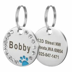 Unbranded 25mm Métal Vierge Dog Tag Patte Strass Pet Cat Nom Gravé Porte-clés Chain Jikaix -nourriture pour chien boutique 552547631 max