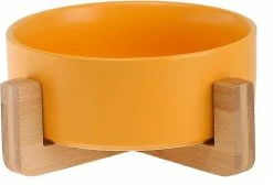 Sl Chang Jaune Pet Dog And Cat Bowls Ceramic Dog Cat Bowls Bamboo Stand - Lave-vaisselle Et Facile à Nettoyer