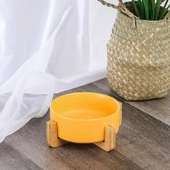 Sl Chang Jaune Pet Dog And Cat Bowls Ceramic Dog Cat Bowls Bamboo Stand - Lave-vaisselle Et Facile à Nettoyer -nourriture pour chien boutique 554956751 max