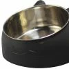 Sl Chang 400ml Cat Bowl En Acier Inoxydable Pet Bowl Anti-slip Anti-spill Base Caoutchouc Mat Grand Dog Bowl Noir