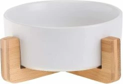 Sl Chang White Pet Dog And Cat Bowls Ceramic Dog Cat Bowls Bamboo Holder - Lave-vaisselle Et Facile à Nettoyer