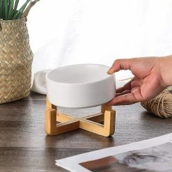 Sl Chang White Pet Dog And Cat Bowls Ceramic Dog Cat Bowls Bamboo Holder - Lave-vaisselle Et Facile à Nettoyer -nourriture pour chien boutique 554961850 max