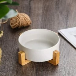 Sl Chang White Pet Dog And Cat Bowls Ceramic Dog Cat Bowls Bamboo Holder - Lave-vaisselle Et Facile à Nettoyer -nourriture pour chien boutique 554961878 max