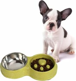 Sl Chang Anti Gourmandise Dog Bowl Double Dog Bowl Bol Antidérapant Bol D’eau Jaune
