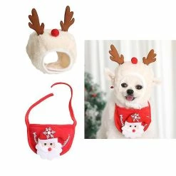 Unbranded 2pcs Noël Pet Hat Bib Set Dog Clothing Puppy Cat Cosplay Costume Accessoires