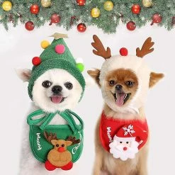 Unbranded 2pcs Noël Pet Hat Bib Set Dog Clothing Puppy Cat Cosplay Costume Accessoires -nourriture pour chien boutique 578716192 max