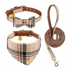 Unbranded 3pcsdog Collier Et Laisse Chien Nœud Papillon Avec Bell Dog Bandana Peau De Chien Collier Chien Chien