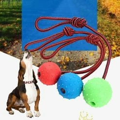 Heytea Dog Ball Avec Corde, Balle De Dressage De Chien En Caoutchouc Solide Pour Tug Of War Puppy Teeth Nettoyage Spike Ball -nourriture pour chien boutique 593793174 max