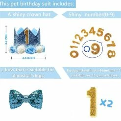 Unbranded Dog Birthday Suit Réglable Crown Hat Bow Tie Avec Numéros Party Supplies -nourriture pour chien boutique 595716570 max