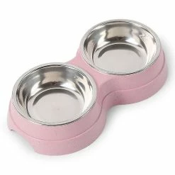 Unbranded Double Pet Bowls Dog Food Water Feeder Acier Inoxydable Pet Drinking Dish Feeder Cat Puppy Feeding Supplies Small Dogaccessoriespink
